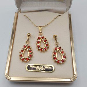 Red and White Sparkle Necklace and Earrings Set